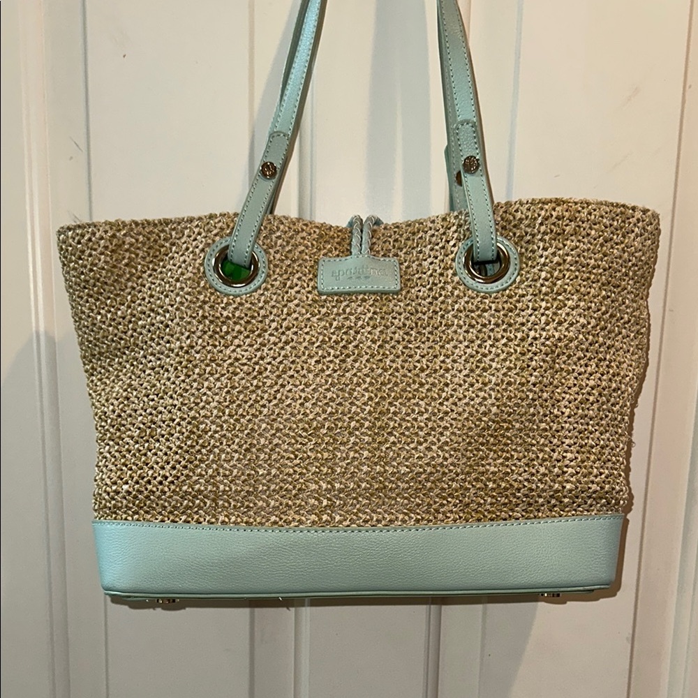 Spartina 449 Bamboo Chic Green and Tan Tote Bag with Woven Design - Picture 6 of 15